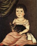 Beardsley Limner Child Posing with Cat oil
